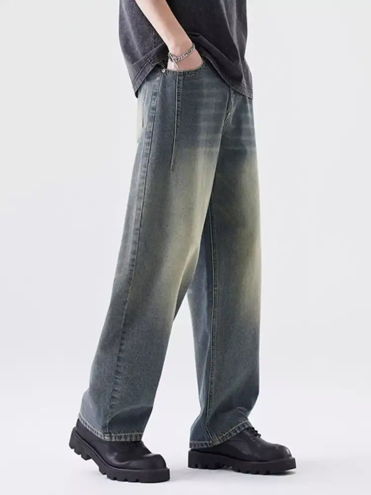 Men’s Washed Wide Leg Relaxed Fit Jeans
