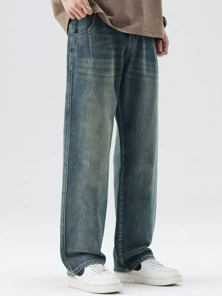 Men’s Washed Wide Leg Relaxed Fit Jeans