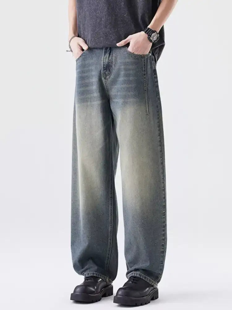 Men’s Washed Wide Leg Relaxed Fit Jeans