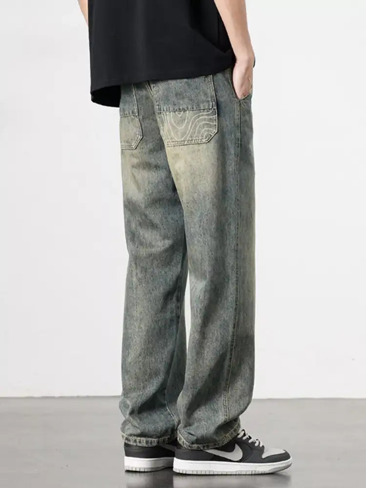 Men’s Washed Wide Leg Relaxed Fit Jeans