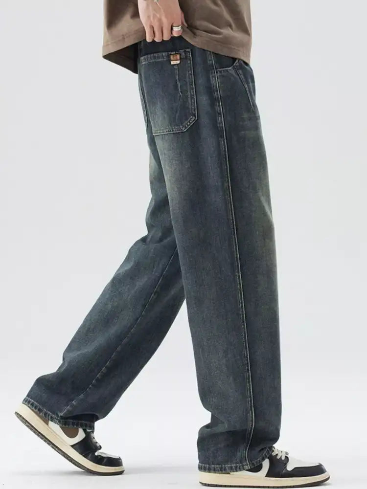 Men’s Washed Wide Leg Relaxed Fit Jeans