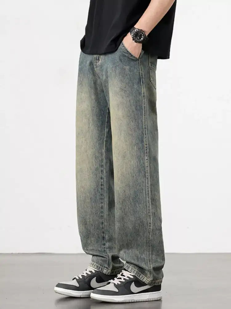 Men’s Washed Wide Leg Relaxed Fit Jeans