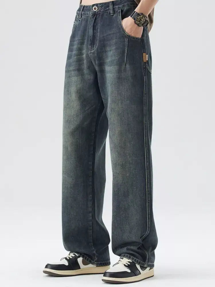 Men’s Washed Wide Leg Relaxed Fit Jeans