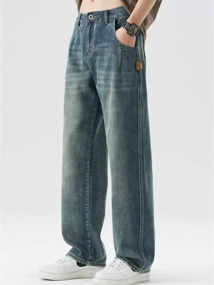 Men’s Washed Wide Leg Relaxed Fit Jeans