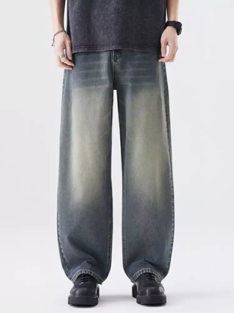 Men’s Washed Wide Leg Relaxed Fit Jeans