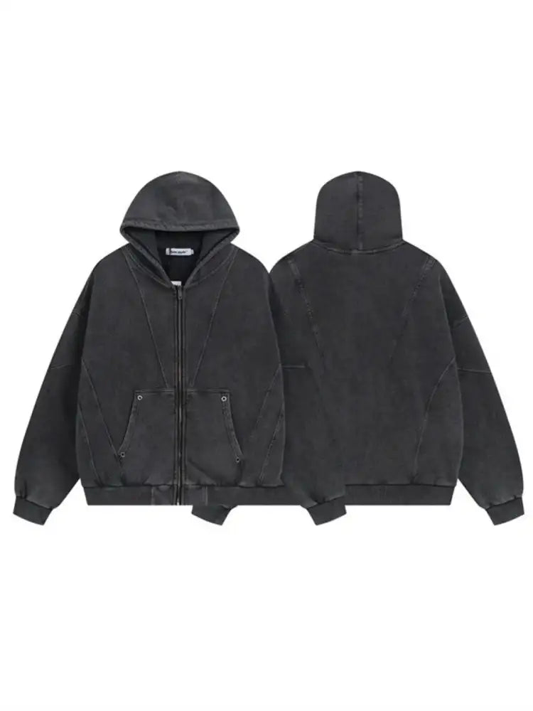 Men’s Washed Zip Up Long Sleeve Hooded Jacket