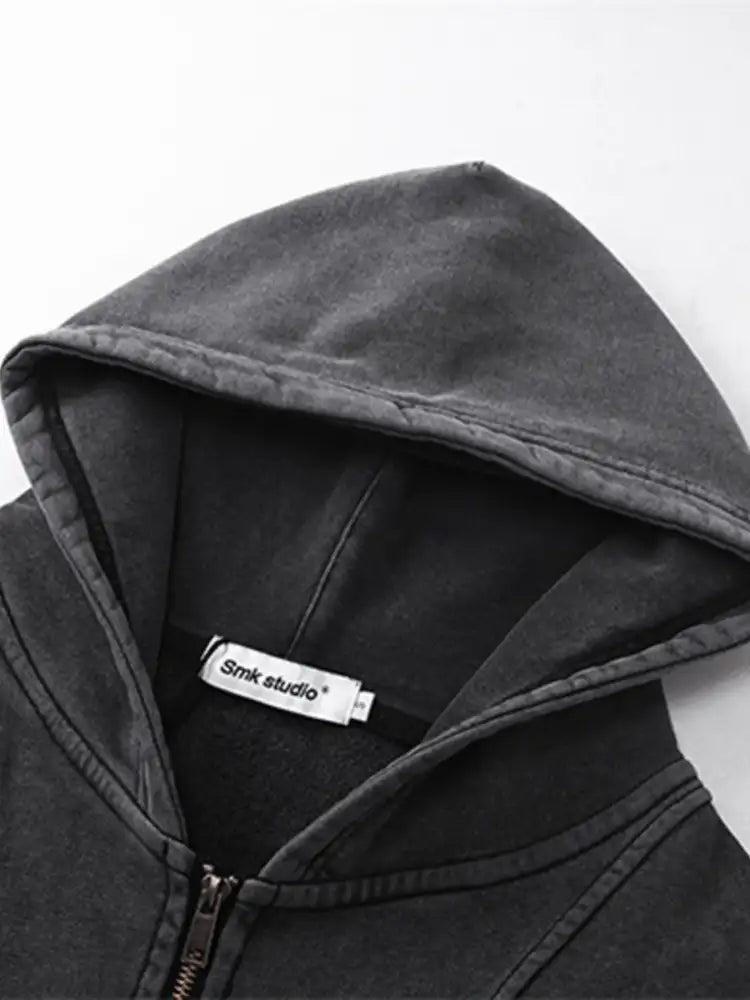 Men’s Washed Zip Up Long Sleeve Hooded Jacket