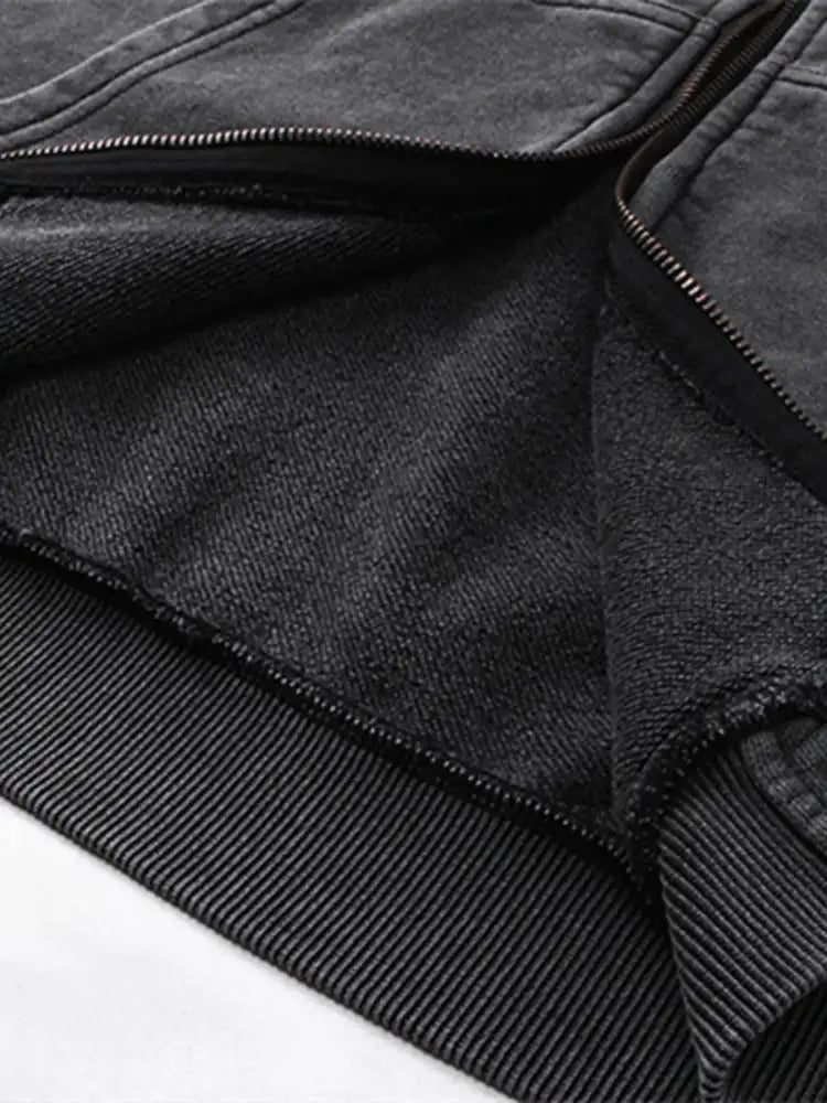 Men’s Washed Zip Up Long Sleeve Hooded Jacket