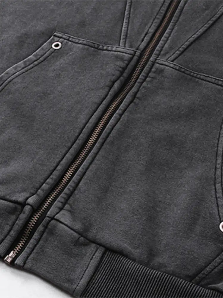 Men’s Washed Zip Up Long Sleeve Hooded Jacket