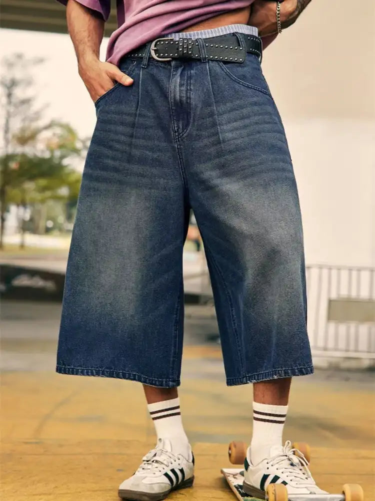 Men’s Wide Leg Cropped Denim Jeans