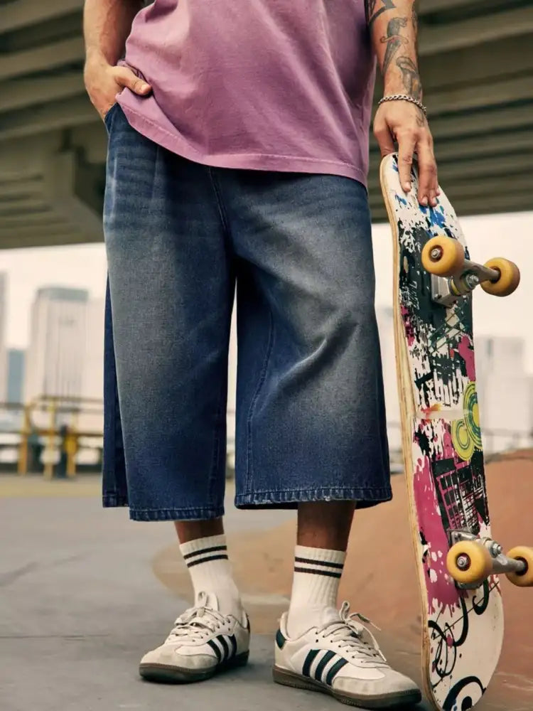 Men’s Wide Leg Cropped Denim Jeans