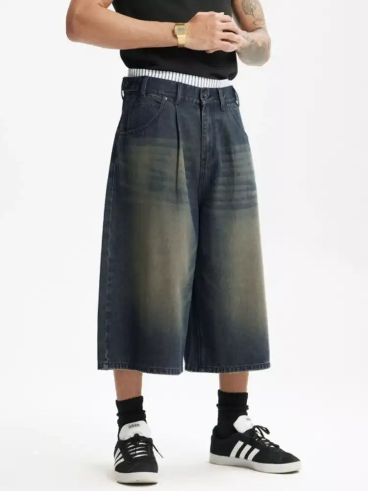 Men’s Wide Leg Cropped Denim Jeans