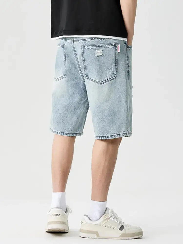 Men’s Wide Leg Distressed Denim Shorts