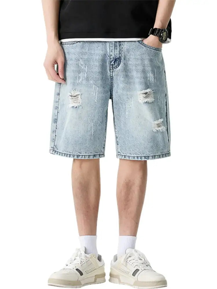 Men’s Wide Leg Distressed Denim Shorts