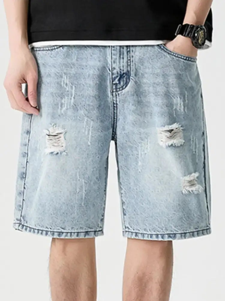 Men’s Wide Leg Distressed Denim Shorts