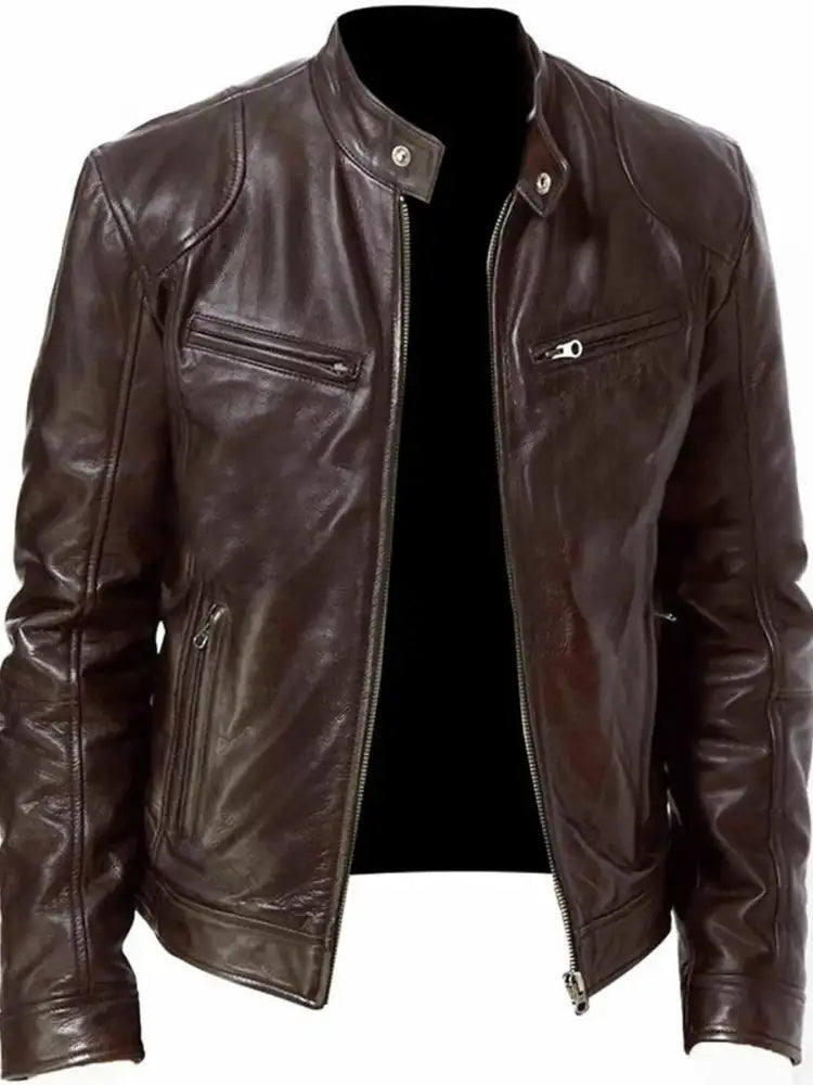 Men’s Zip Up Leather Biker Jacket