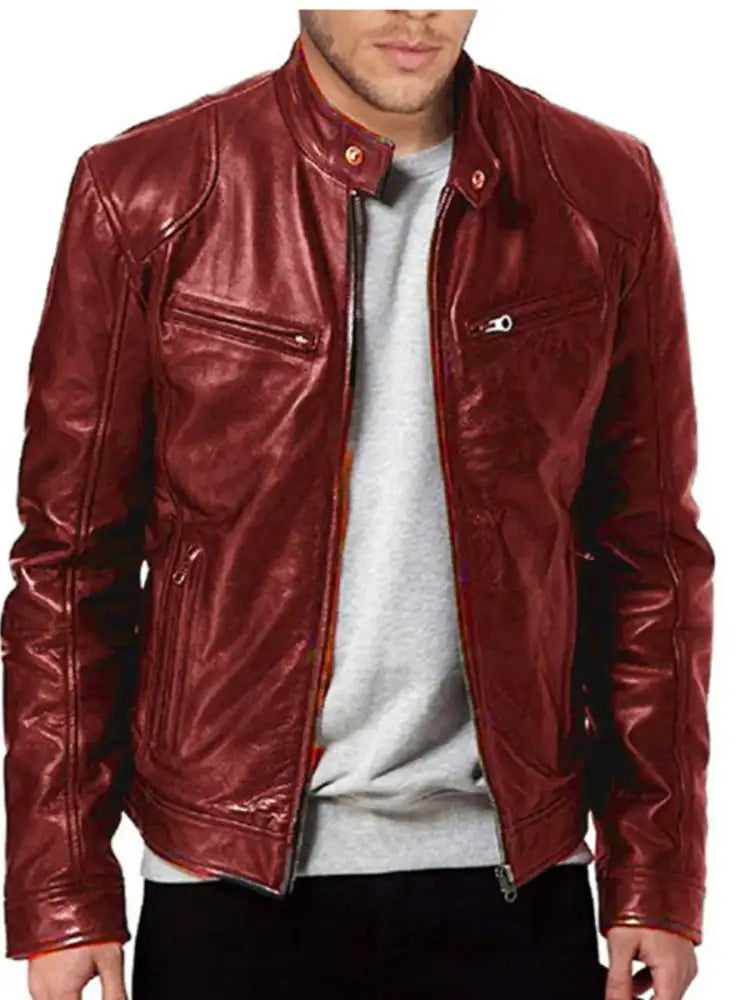Men’s Zip Up Leather Biker Jacket