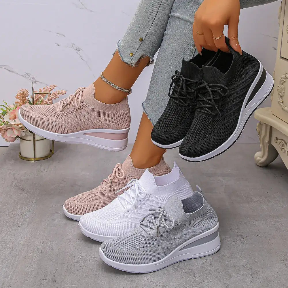 Mesh Lace Up Wedge Athletic
