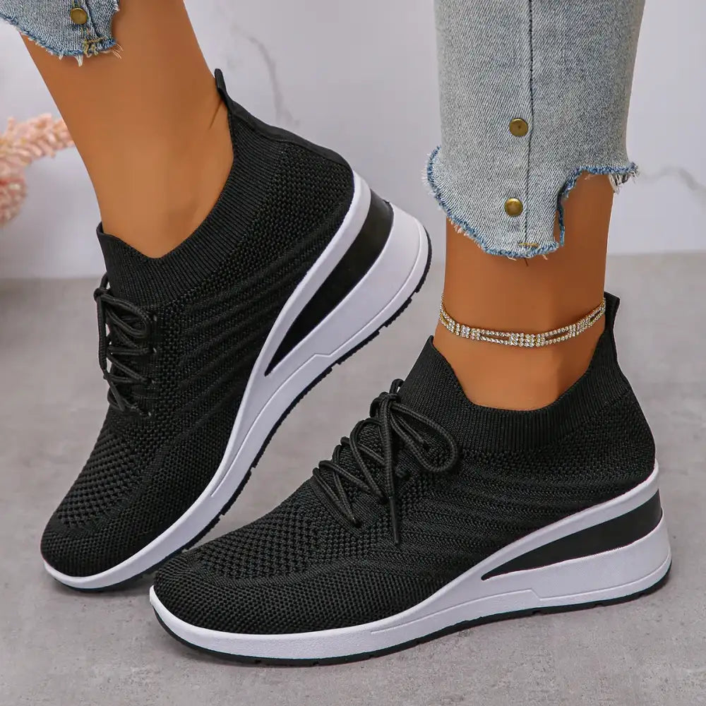 Mesh Lace Up Wedge Athletic