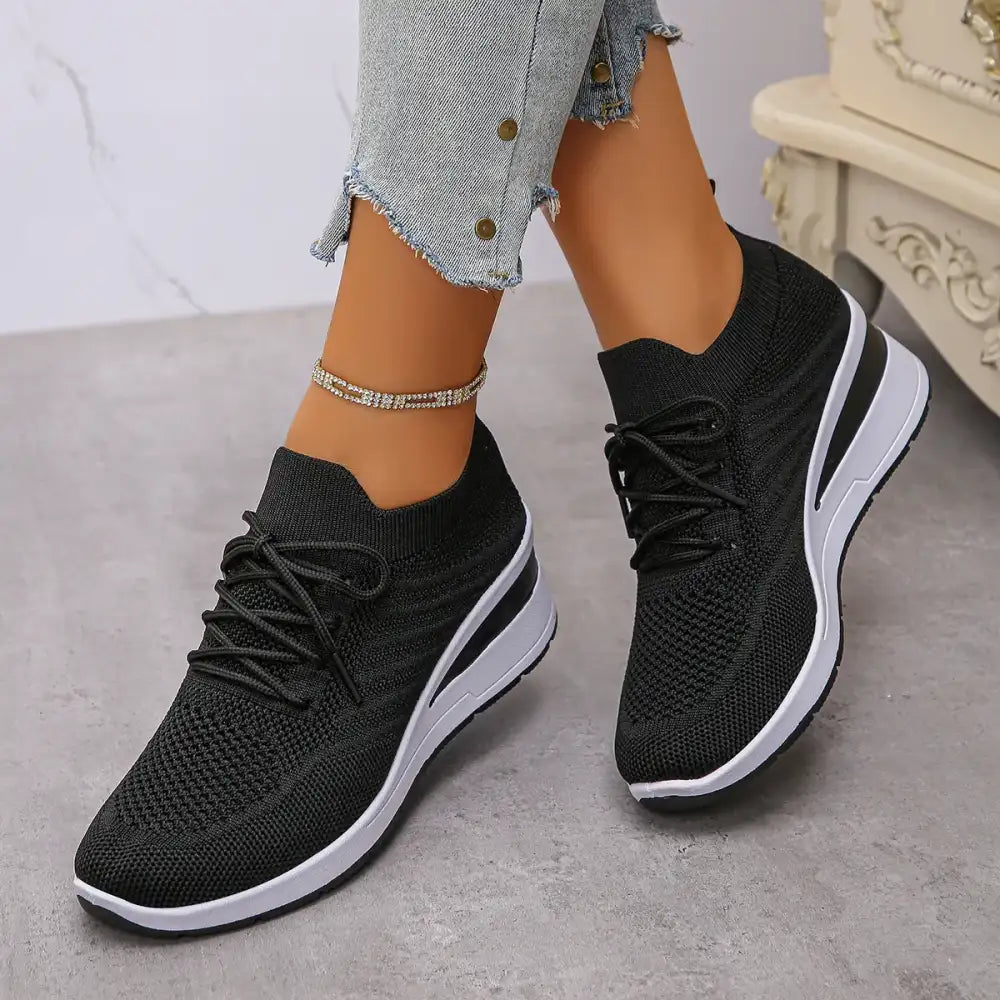 Mesh Lace Up Wedge Athletic
