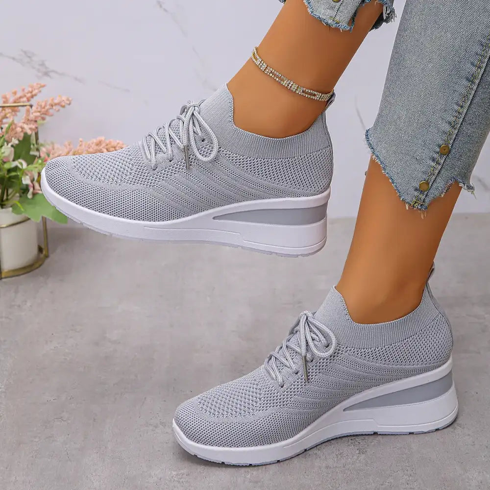 Mesh Lace Up Wedge Athletic