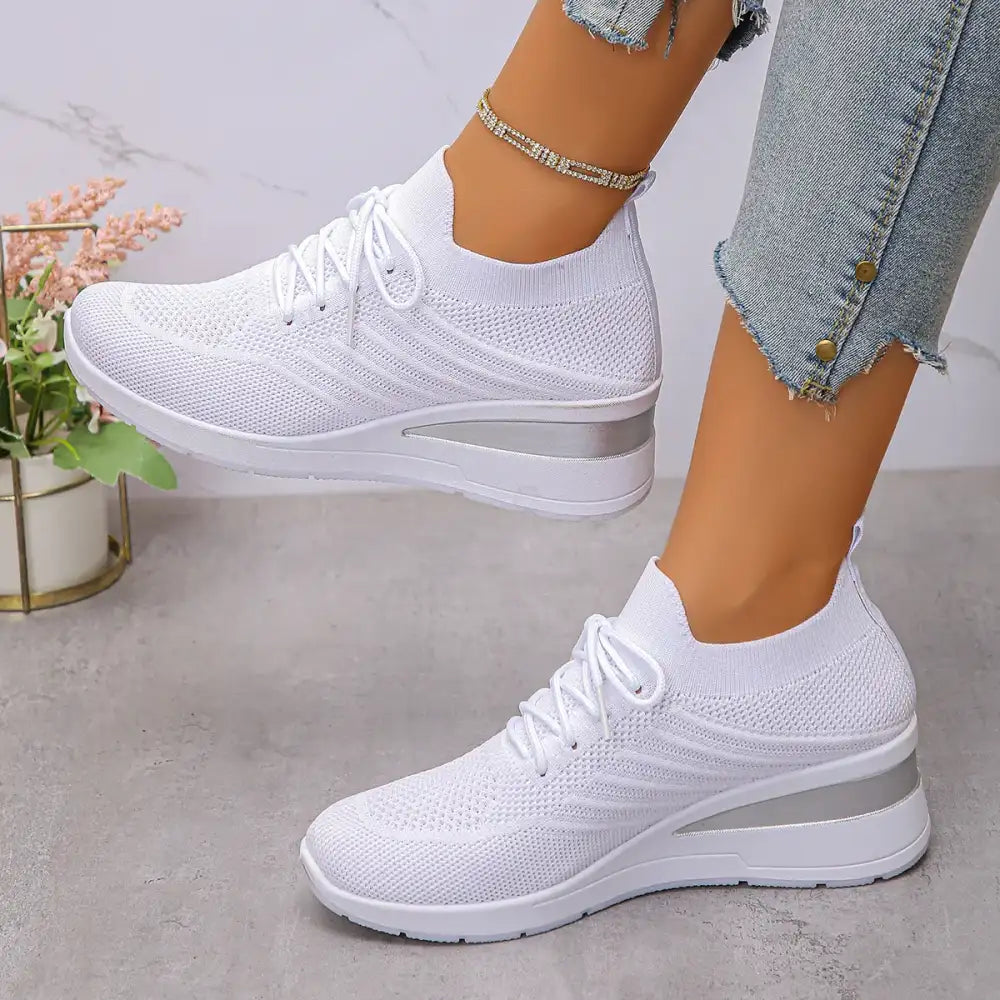 Mesh Lace Up Wedge Athletic
