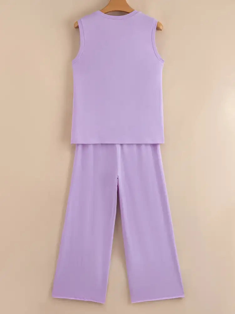 Mineral Wash Casual Round Neck Tank and Loose Drawstring Pants Set