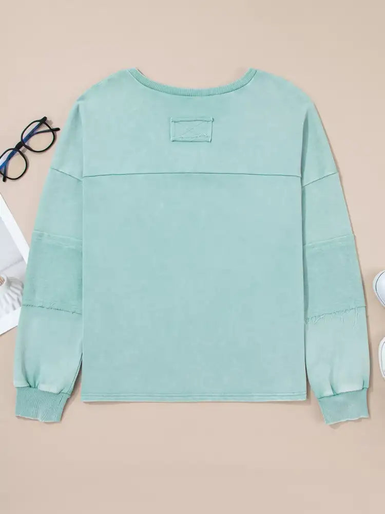 Mineral Wash Exposed Seam Buttoned V Neck Top