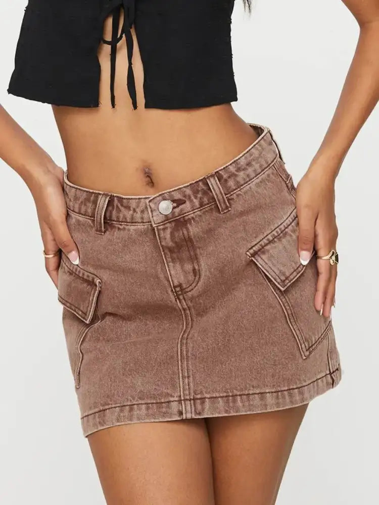Mini Cargo Denim Skirt with Pockets