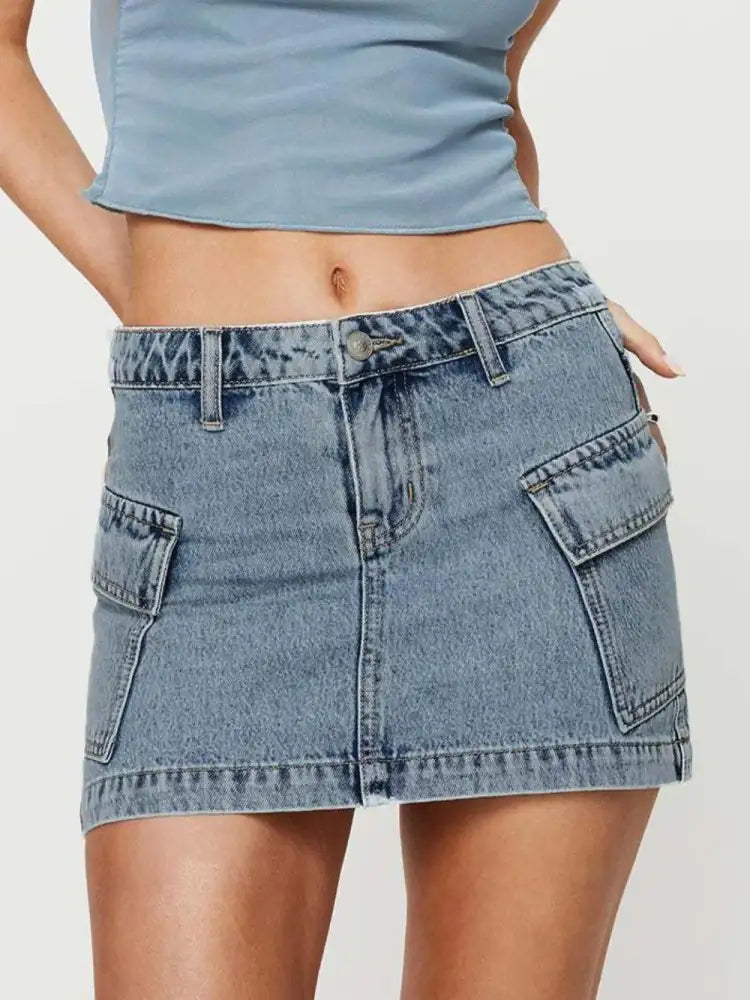 Mini Cargo Denim Skirt with Pockets
