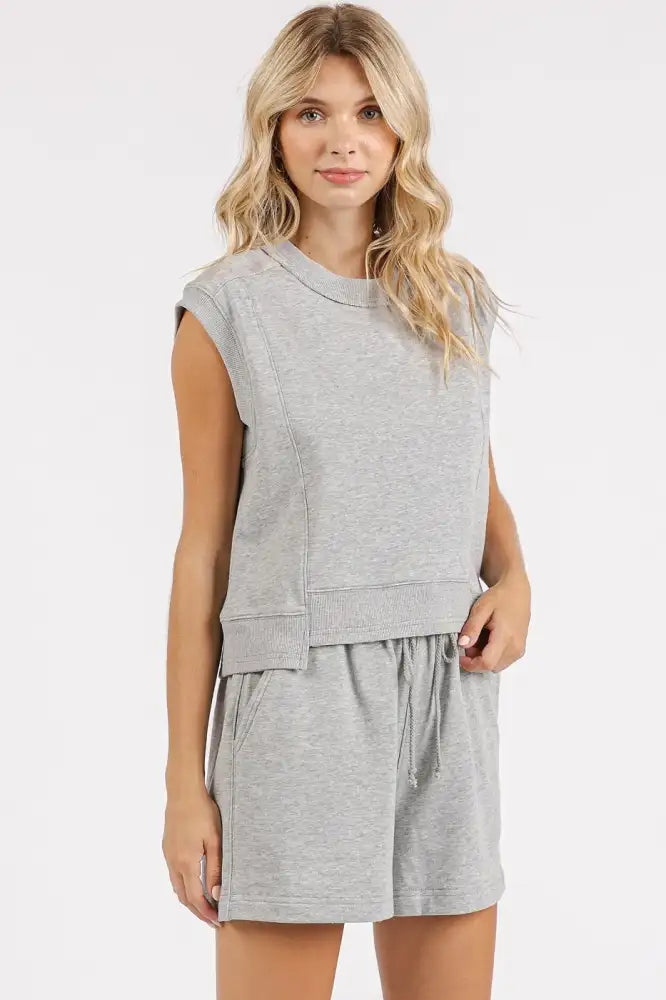 Mittoshop French Terry Crew Neck Top and Shorts Set