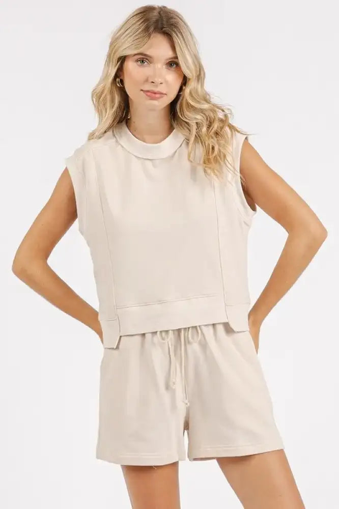 Mittoshop French Terry Crew Neck Top and Shorts Set