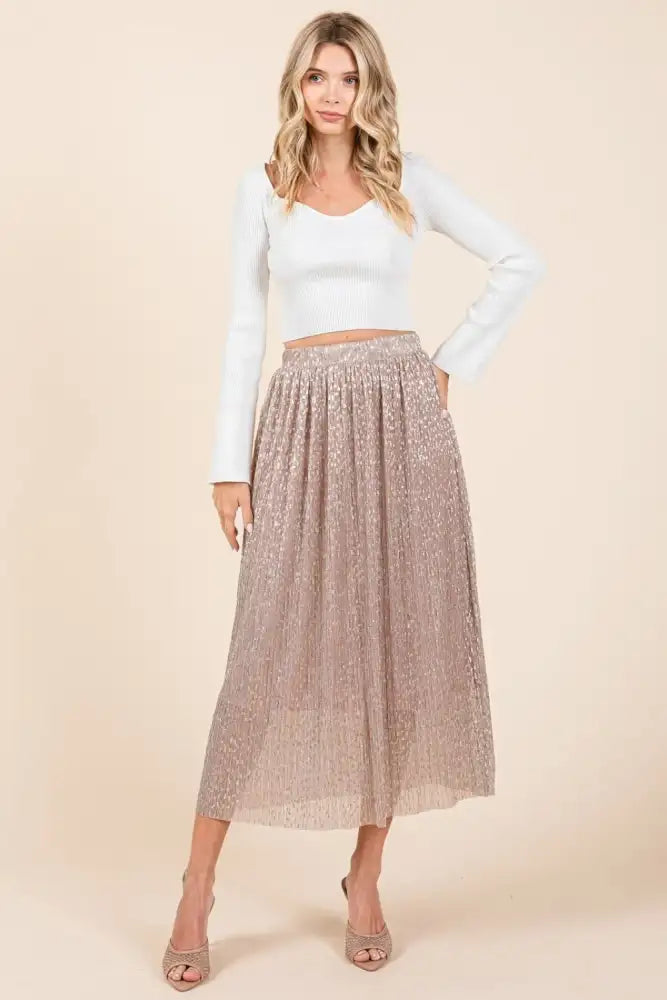 Mittoshop Metallic Glitter Speckle Print Elastic Midi Skirt