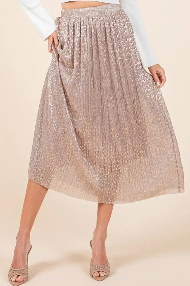 Mittoshop Metallic Glitter Speckle Print Elastic Midi Skirt