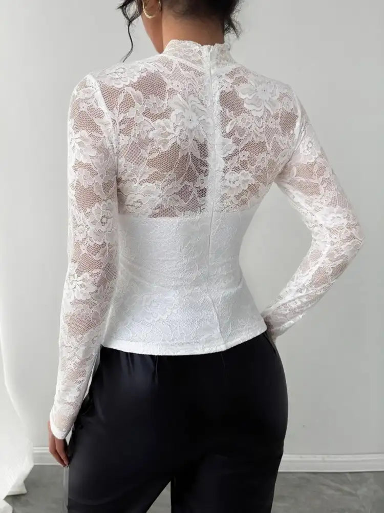 Mock Neck Long Sleeve Lace Top