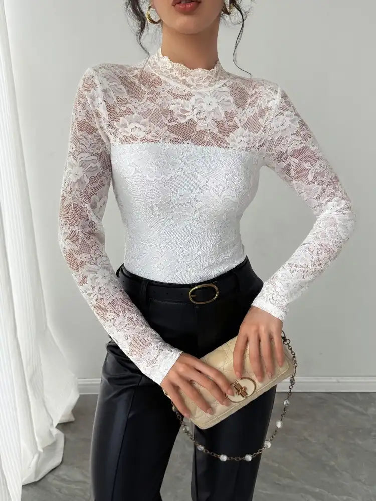 Mock Neck Long Sleeve Lace Top