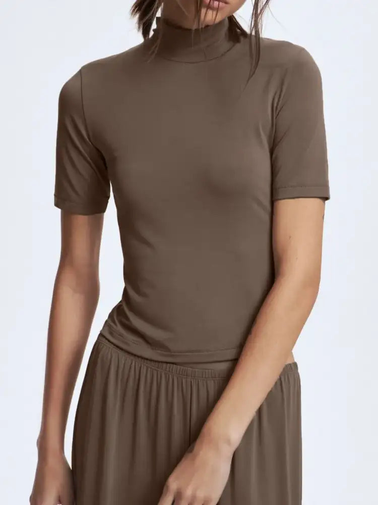 Mock Neck Short Sleeve Top and Pants Set