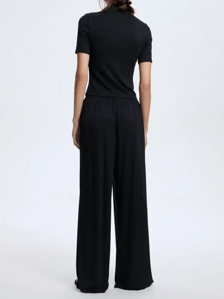 Mock Neck Short Sleeve Top and Pants Set