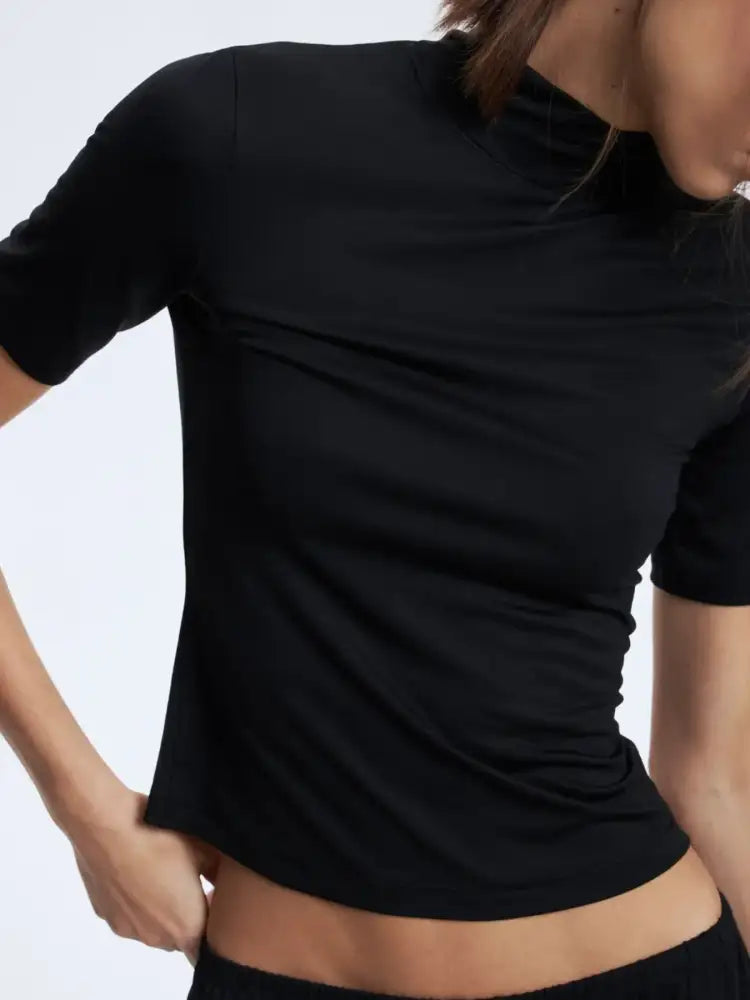 Mock Neck Short Sleeve Top and Pants Set