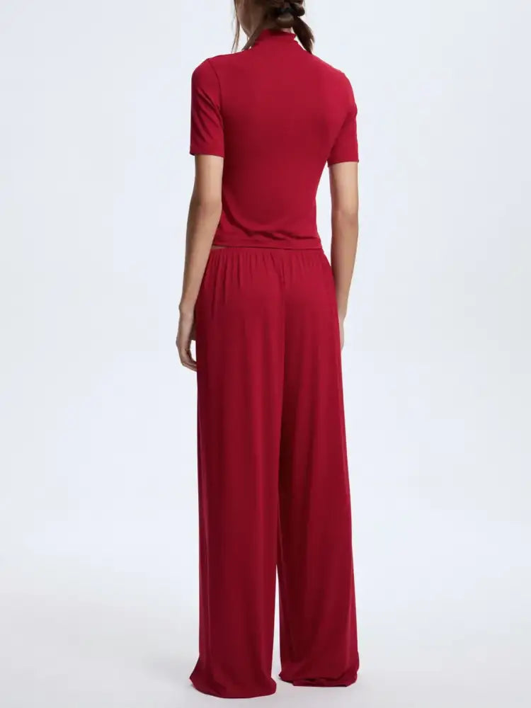 Mock Neck Short Sleeve Top and Pants Set