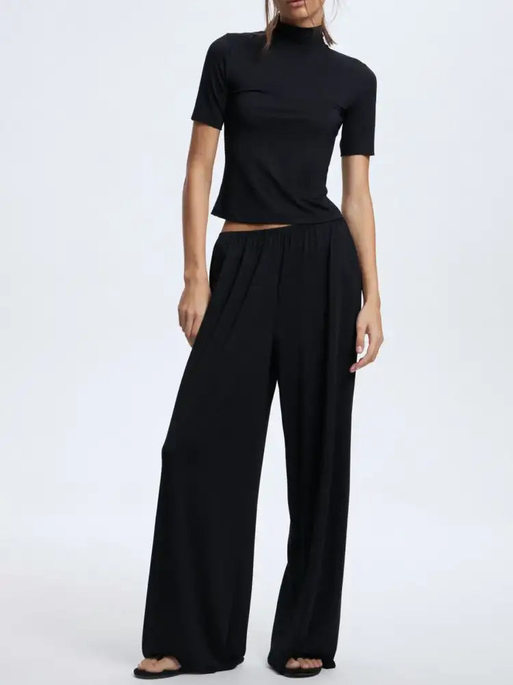 Mock Neck Short Sleeve Top and Pants Set