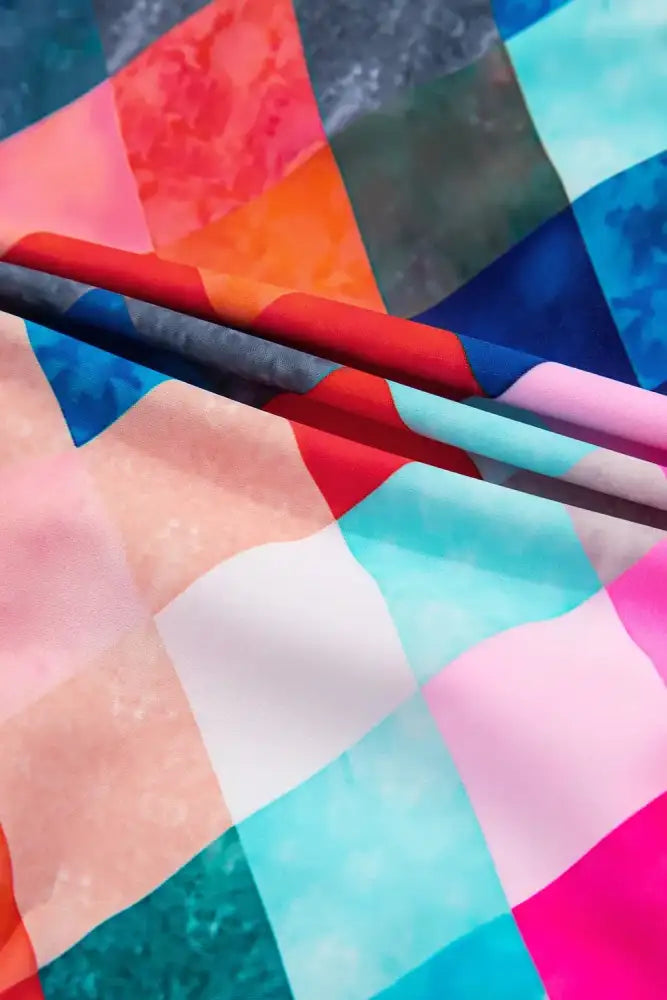 Multicolor Plaid Print Square Neck Frill Sleeveless Backless One-Piece Swimwear