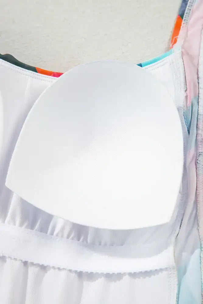 Multicolor Plaid Print Square Neck Frill Sleeveless Backless One-Piece Swimwear