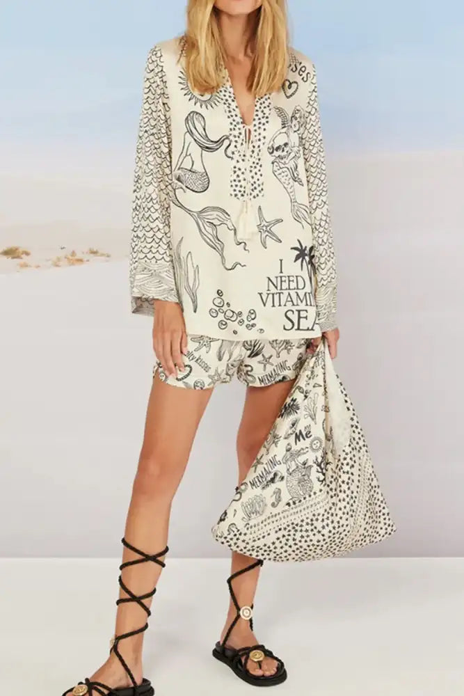 Nautical Print Top and Shorts Set