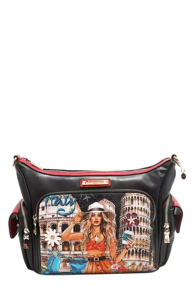 Nicole Lee USA Martha Travels Italy Multi Pocket Shoulder Bag