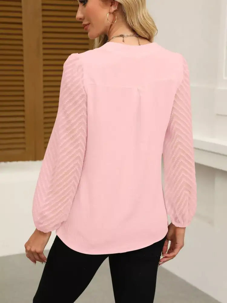 Notched Balloon Sleeve Blouse