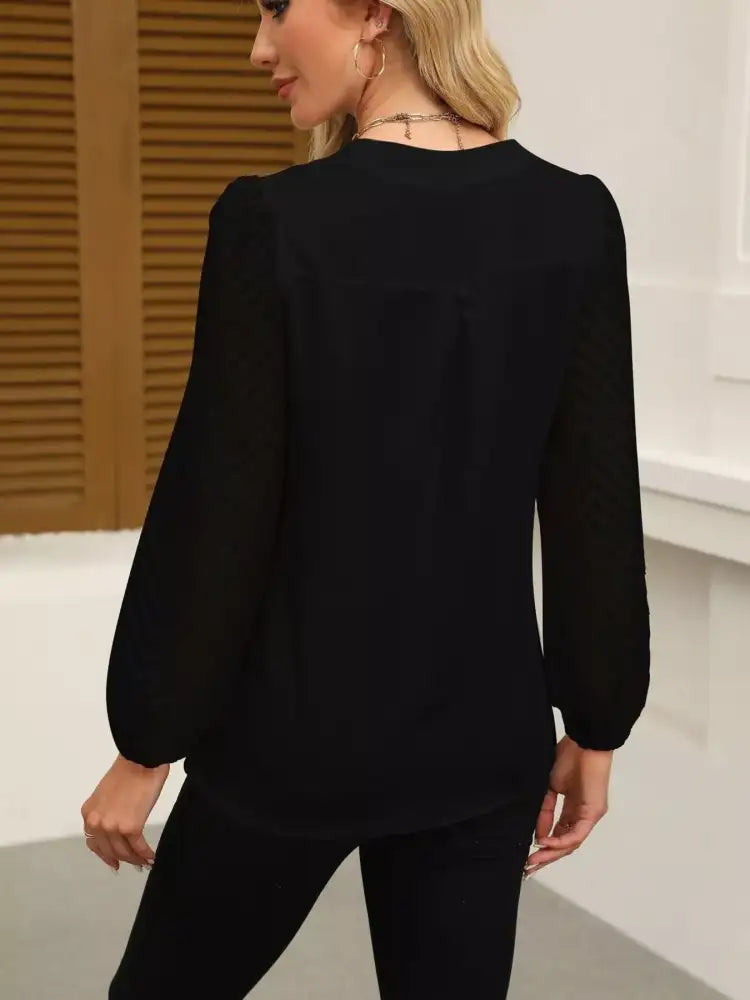 Notched Balloon Sleeve Blouse