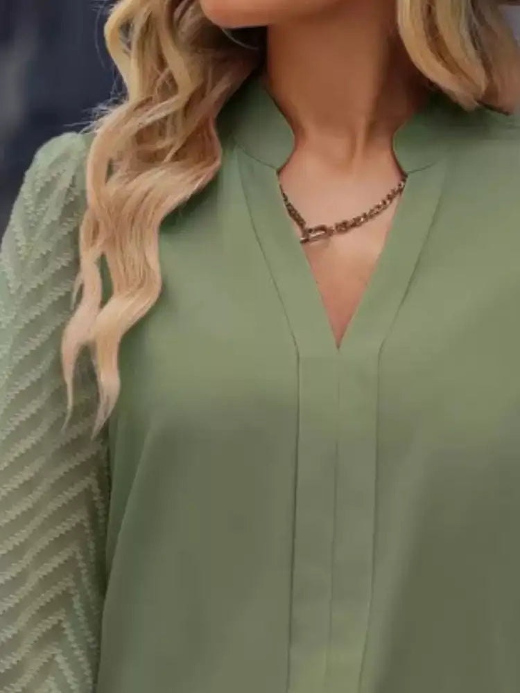Notched Long Sleeve Blouse