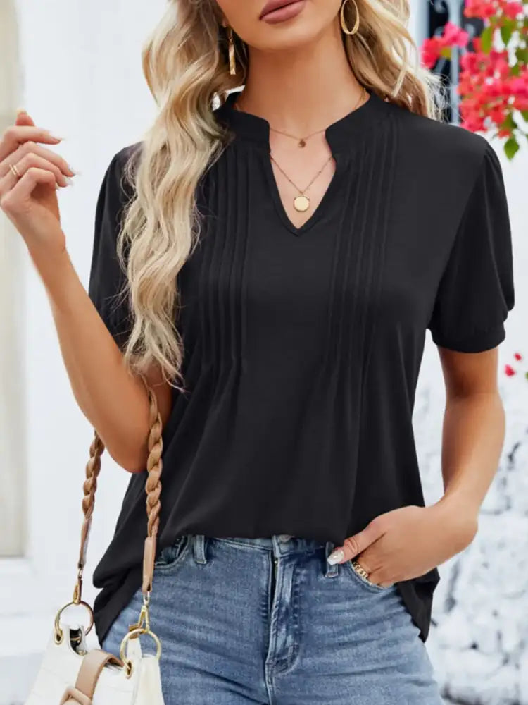 Notched Short Sleeve T-Shirt