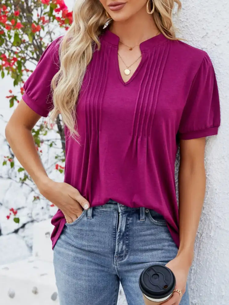 Notched Short Sleeve T-Shirt